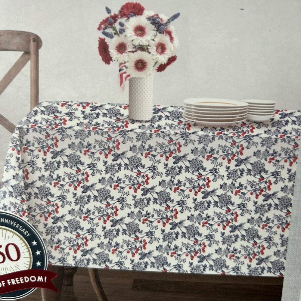 Harper Americana New Tablecloth 60”x 84” Oblong Red White Blue July 4th Floral - Picture 2 of 2